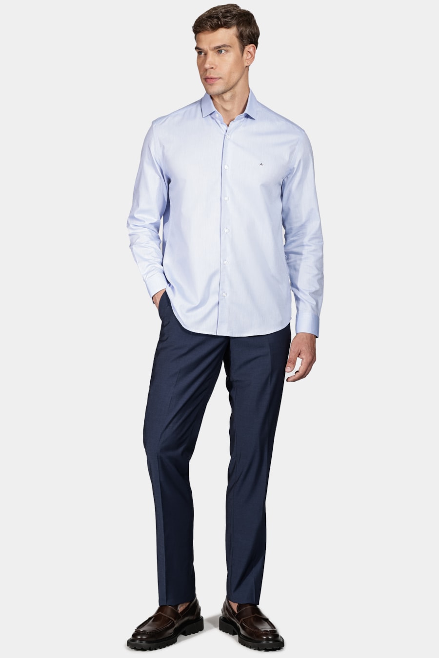 Camisa Regular de Tricoline Texturizada Azul Claro — foto 2 de 5