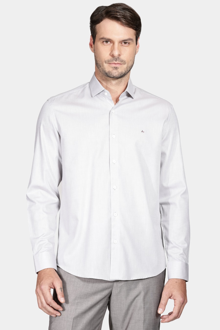 Camisa Regular de Tricoline Texturizada Cinza — foto 1 de 6