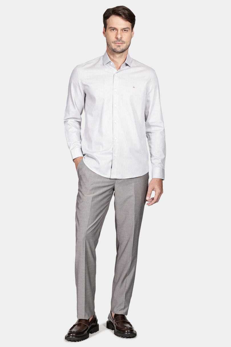 Camisa Regular de Tricoline Texturizada Cinza