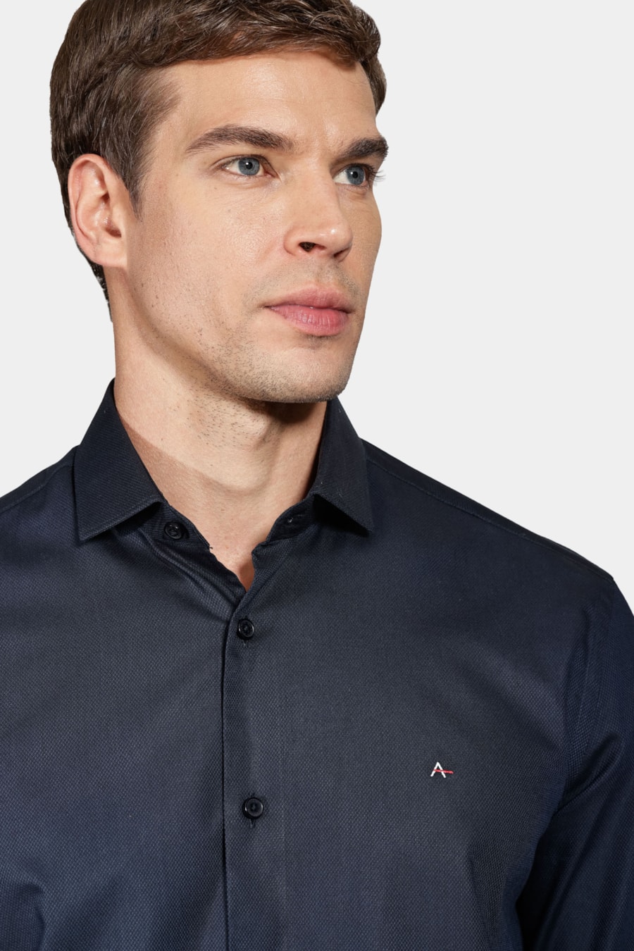 Camisa Regular de Tricoline Texturizada Marinho — foto 3 de 5