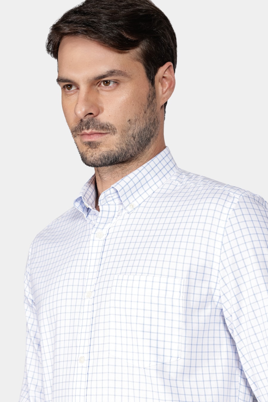Camisa Regular Down Xadrez Clássico Branco Com Azul — foto 3 de 6