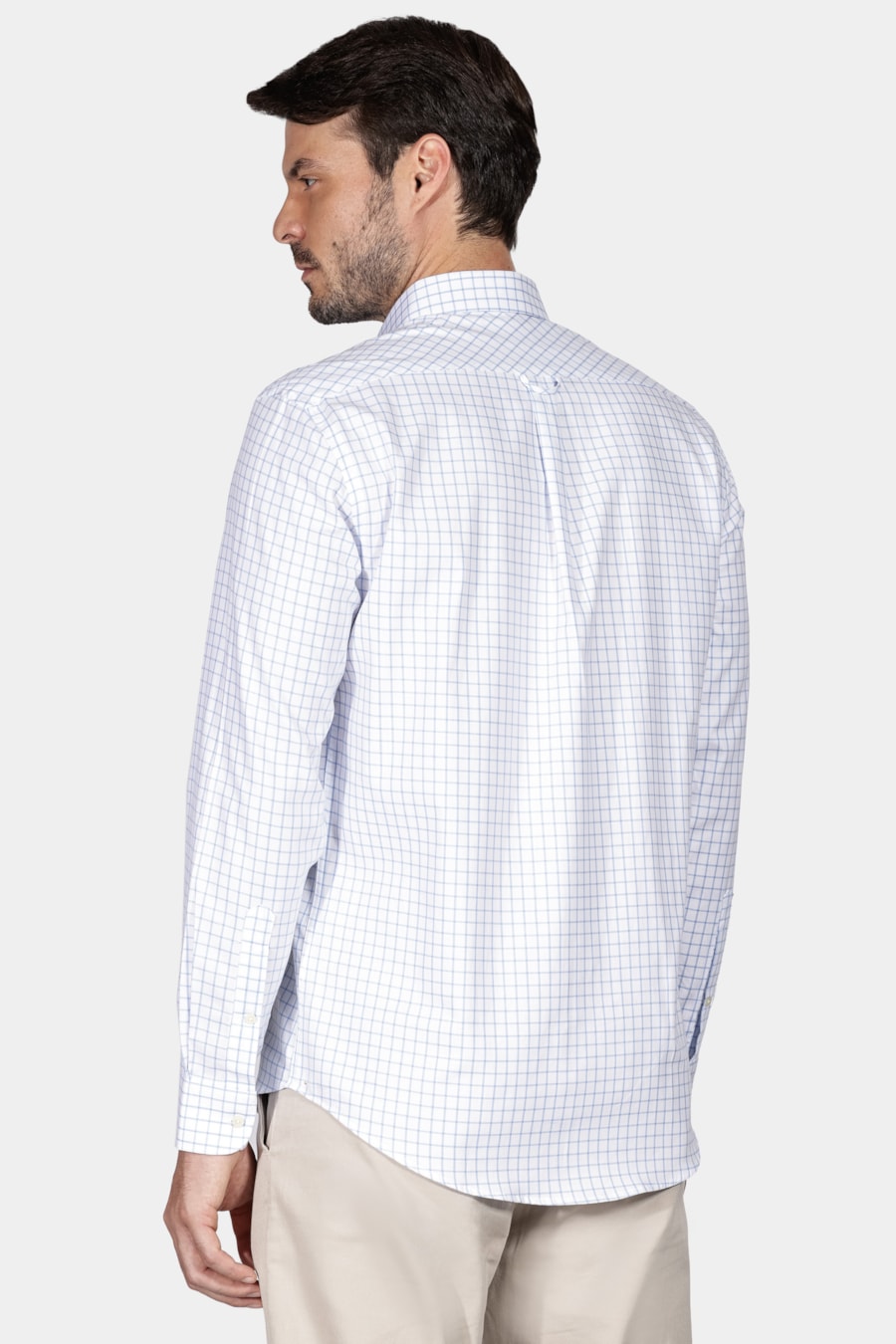 Camisa Regular Down Xadrez Clássico Branco Com Azul — foto 4 de 6