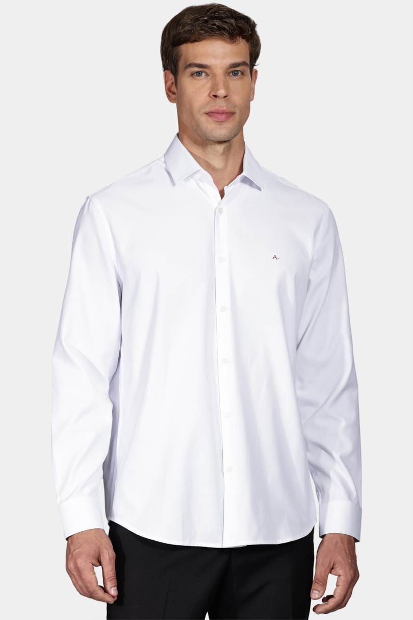 Camisa Regular Falso Liso Misto Branco