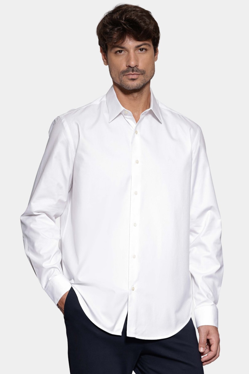 Camisa Regular Fio 100 Egípcio Maquinetada Branco