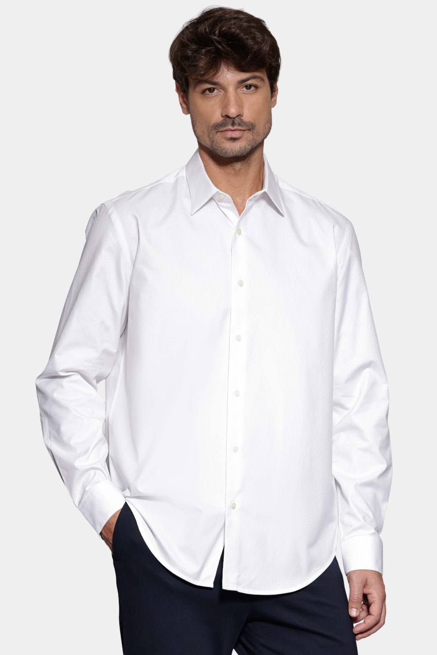 Camisa Regular Fio 100 Egípcio Maquinetada Branco — foto 1 de 7