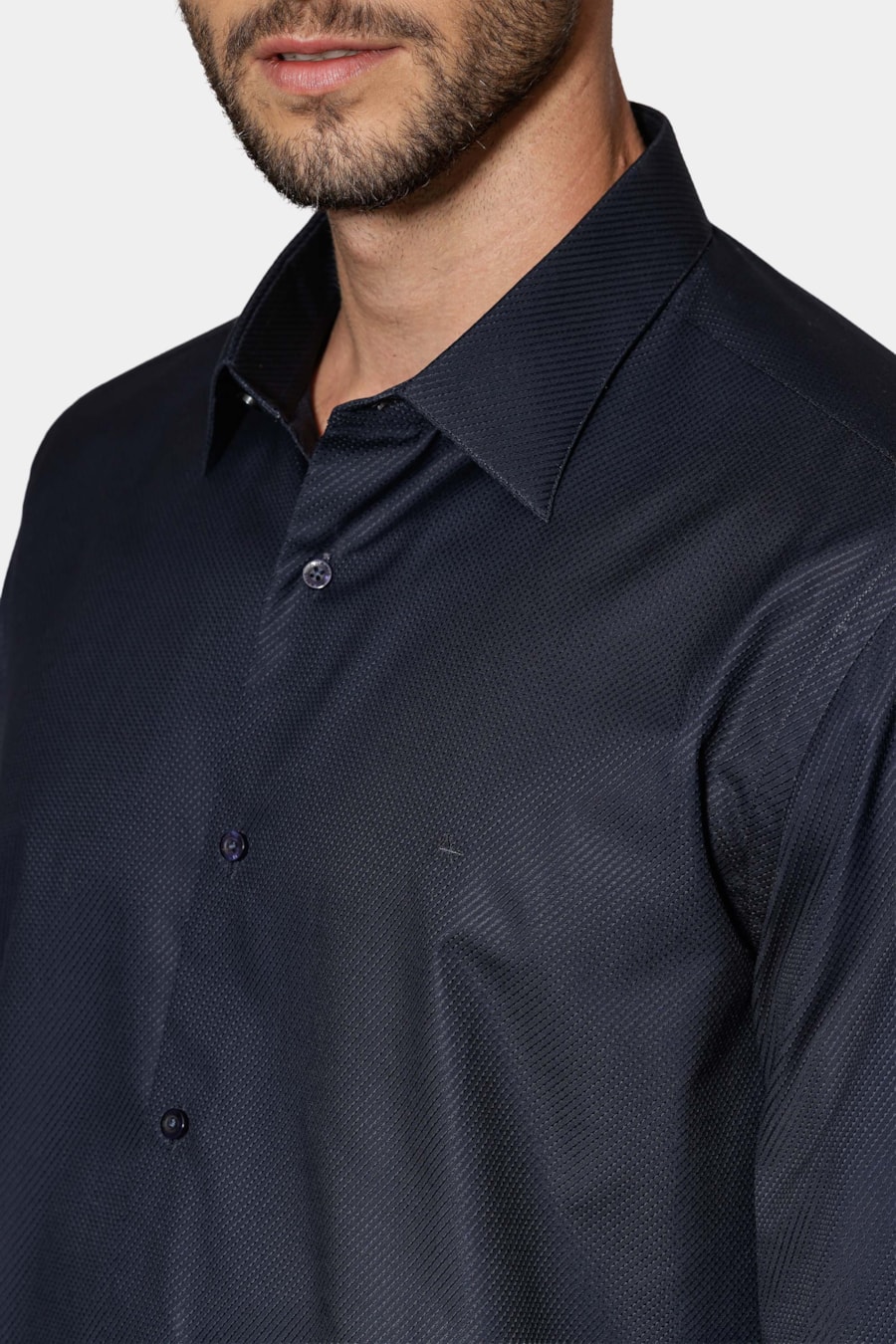 Camisa Regular Fio 100 Egípcio Maquinetada Marinho Escuro — foto 3 de 6