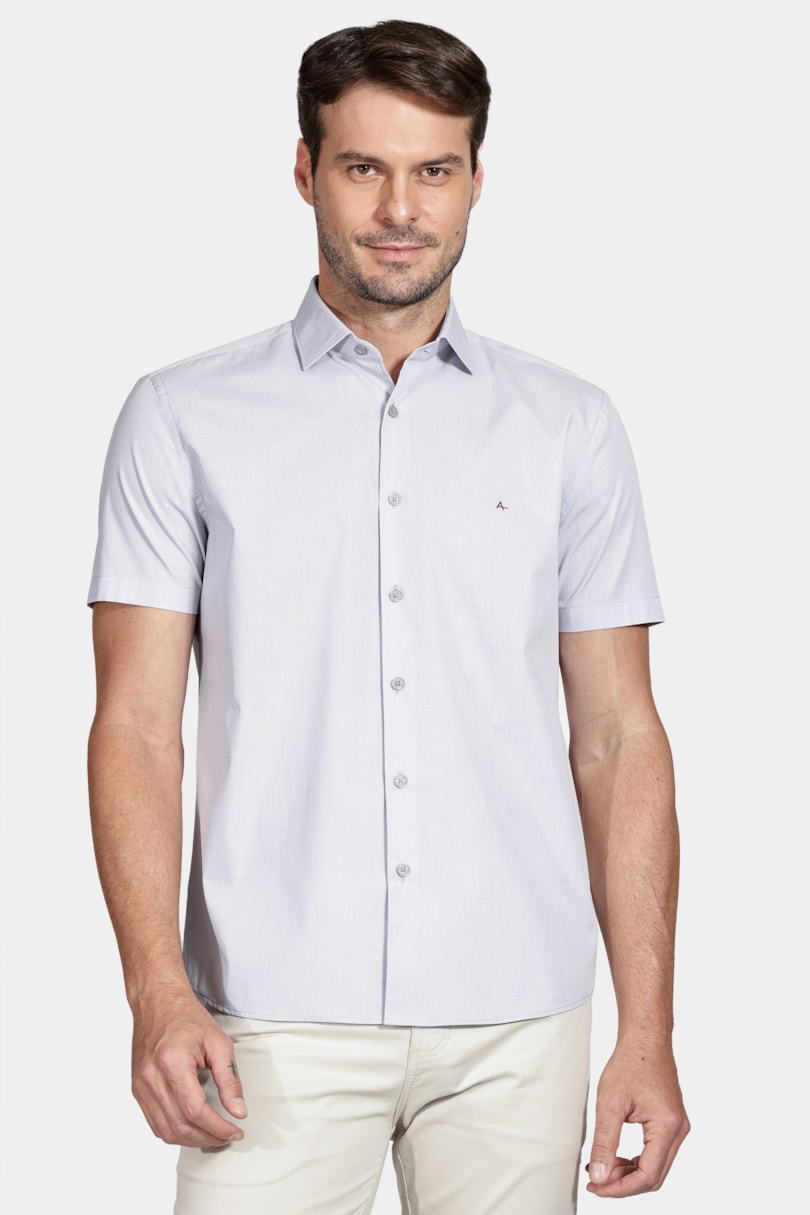 Camisa Regular Fio a Fio Cinza Claro