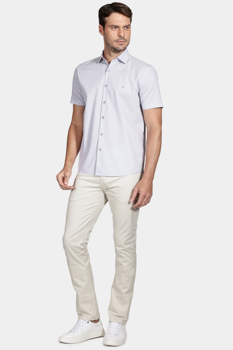 Camisa Regular Fio a Fio Cinza Claro