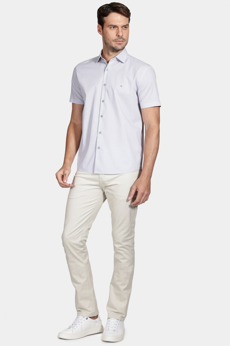 Camisa Regular Fio a Fio Cinza Claro — foto 2 de 5