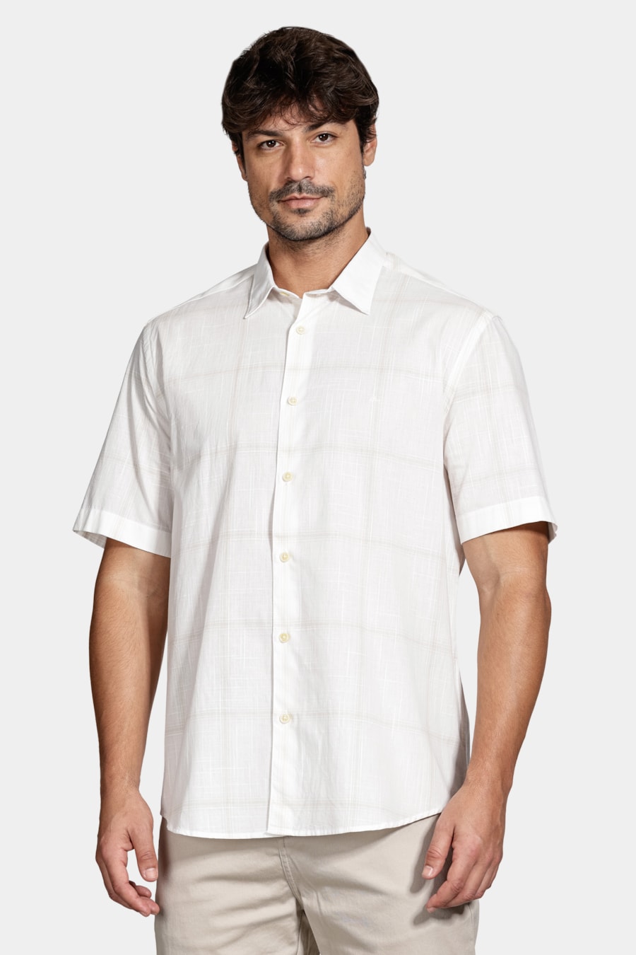 Camisa Regular Flamê Maxi Xadrez Branco C/Caqui — foto 1 de 5