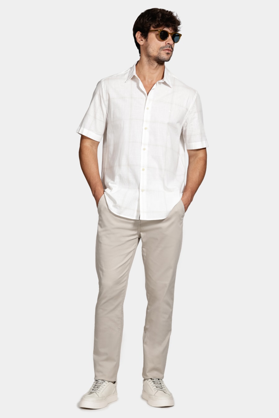 Camisa Regular Flamê Maxi Xadrez Branco C/Caqui — foto 2 de 5