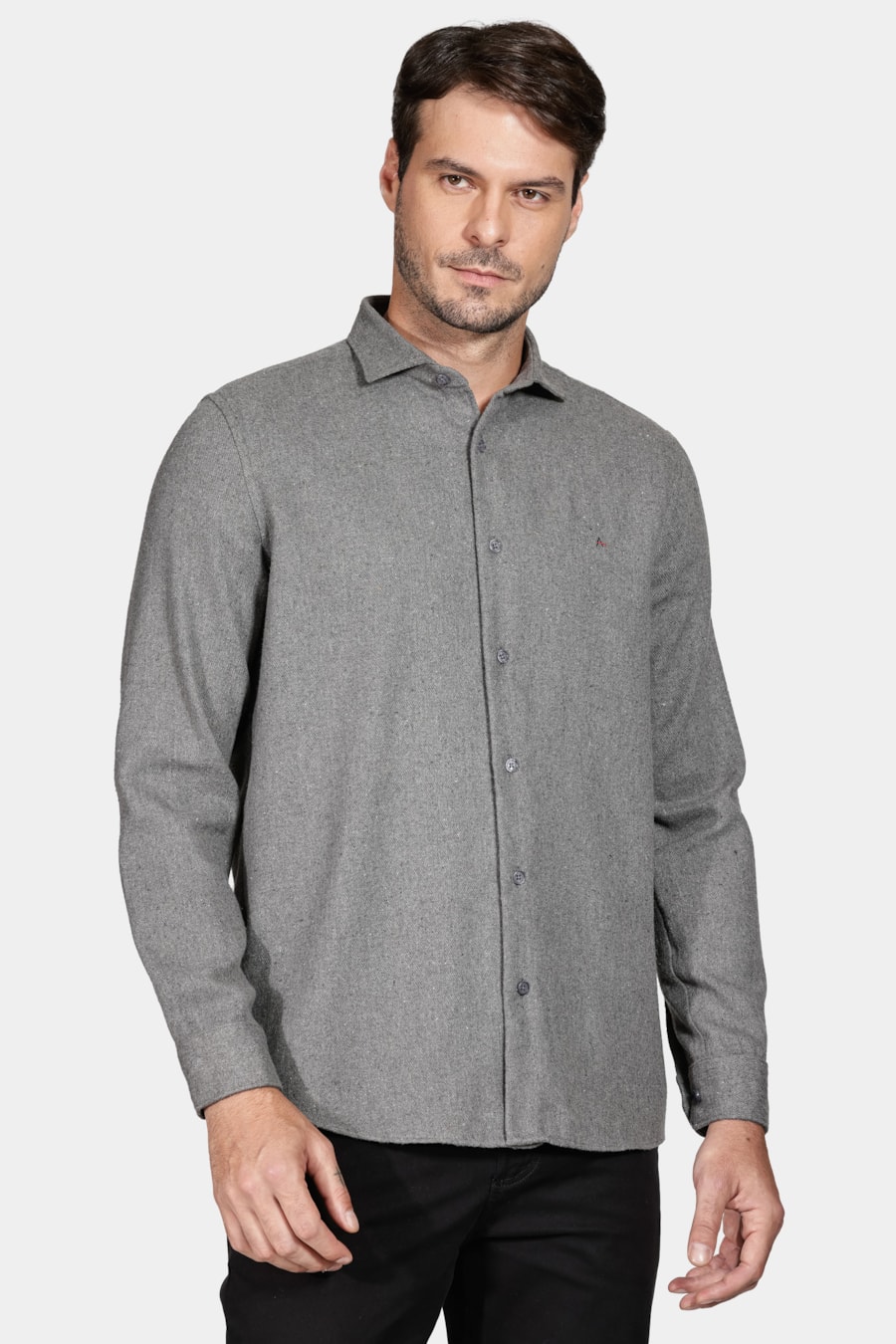 Camisa Regular Flanela Lisa Chumbo — foto 1 de 5