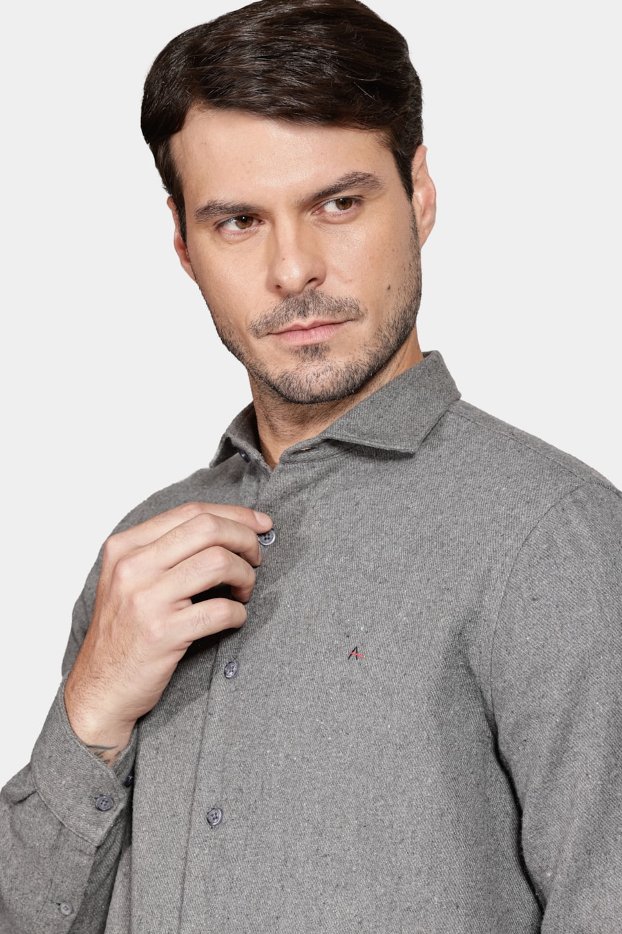Camisa Regular Flanela Lisa Chumbo — foto 3 de 5