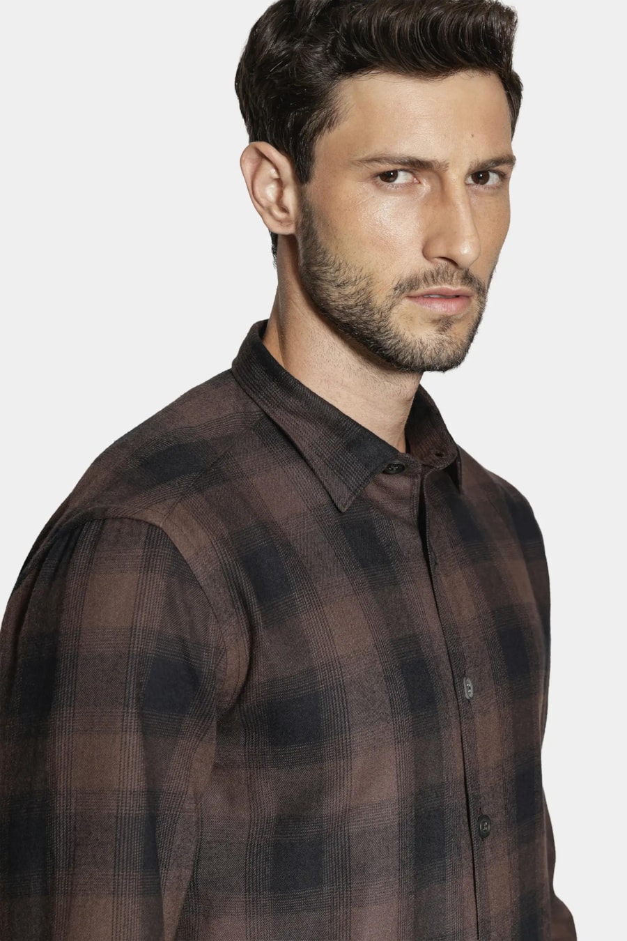 Camisa Regular Flanela Xadrez Shadow Café Com Preto — foto 3 de 7