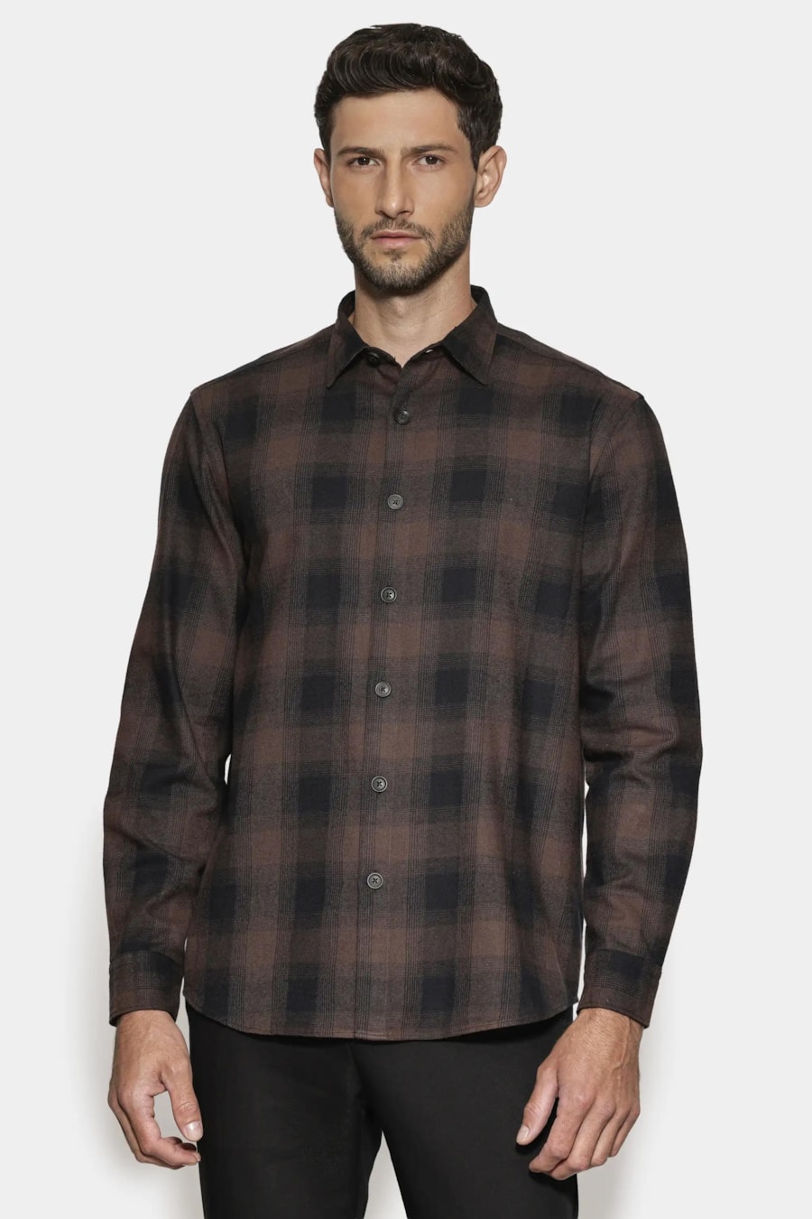 Camisa Regular Flanela Xadrez Shadow Café Com Preto — foto 1 de 7