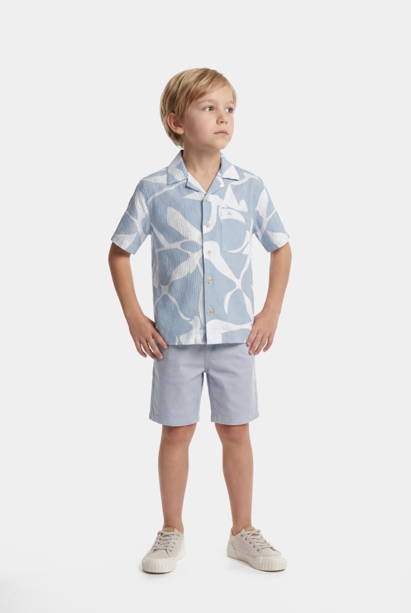 Camisa Regular Manga Curta Infantil Seersucker Azul Claro C/Branco