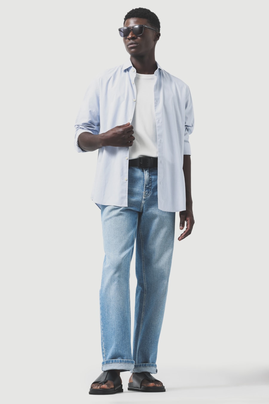Camisa Regular Manga Longa Algodão Egípcio Micro Listrada Branco C/Azul Claro — foto 2 de 6
