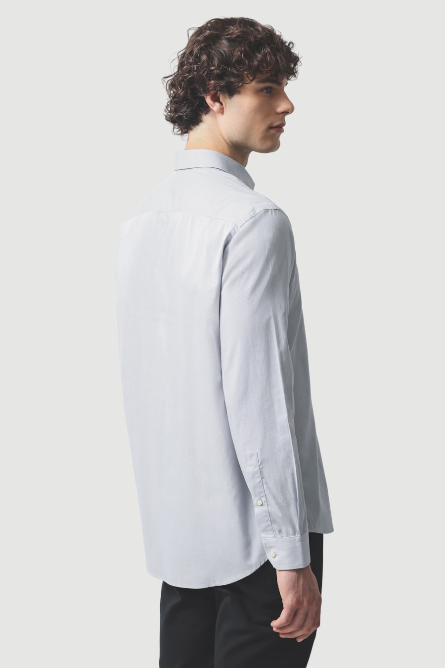 Camisa Regular Manga Longa Algodão Egípcio Micro Listrada Branco C/Cinza — foto 4 de 6
