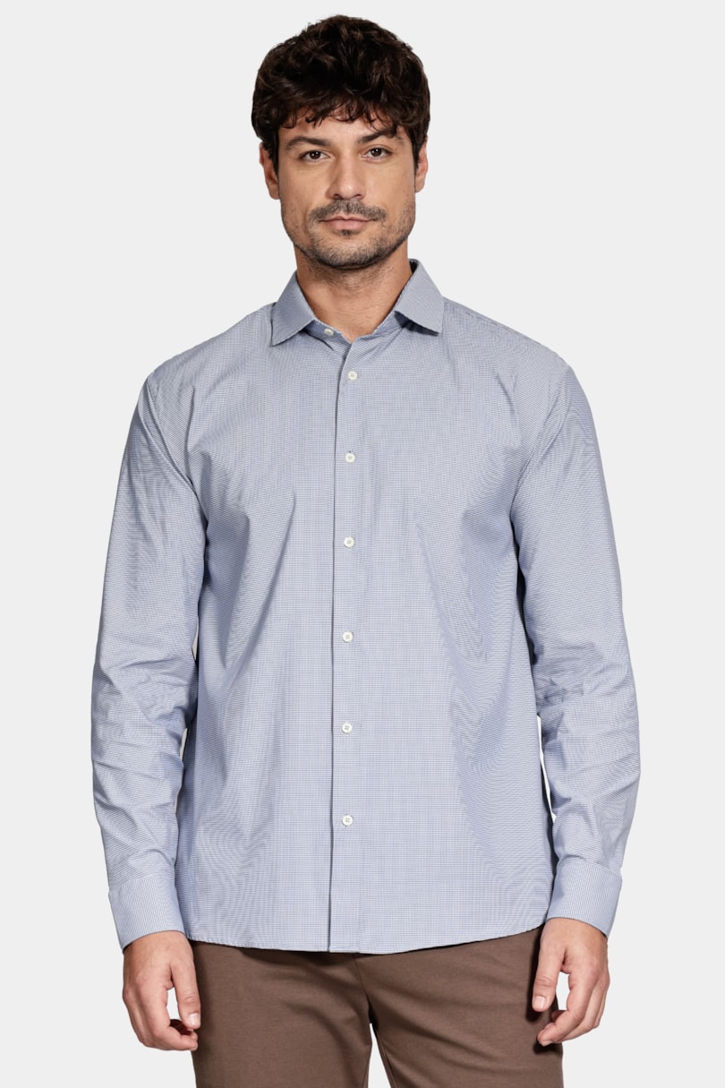 Camisa Regular Manga Longa Tech Flex Azul C/Branco