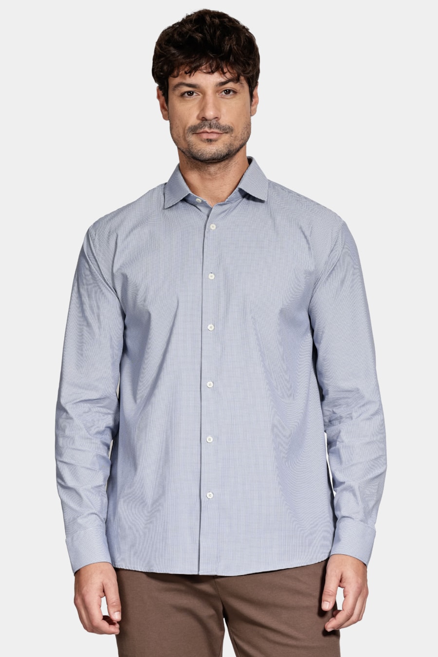 Camisa Regular Manga Longa Tech Flex Azul C/Branco — foto 1 de 6