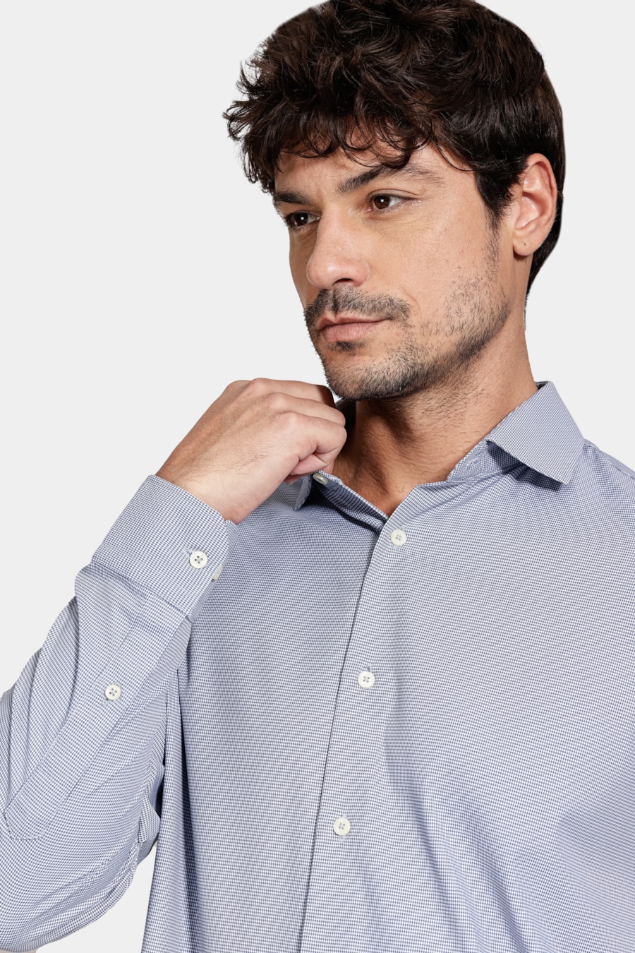 Camisa Regular Manga Longa Tech Flex Azul C/Branco — foto 3 de 6