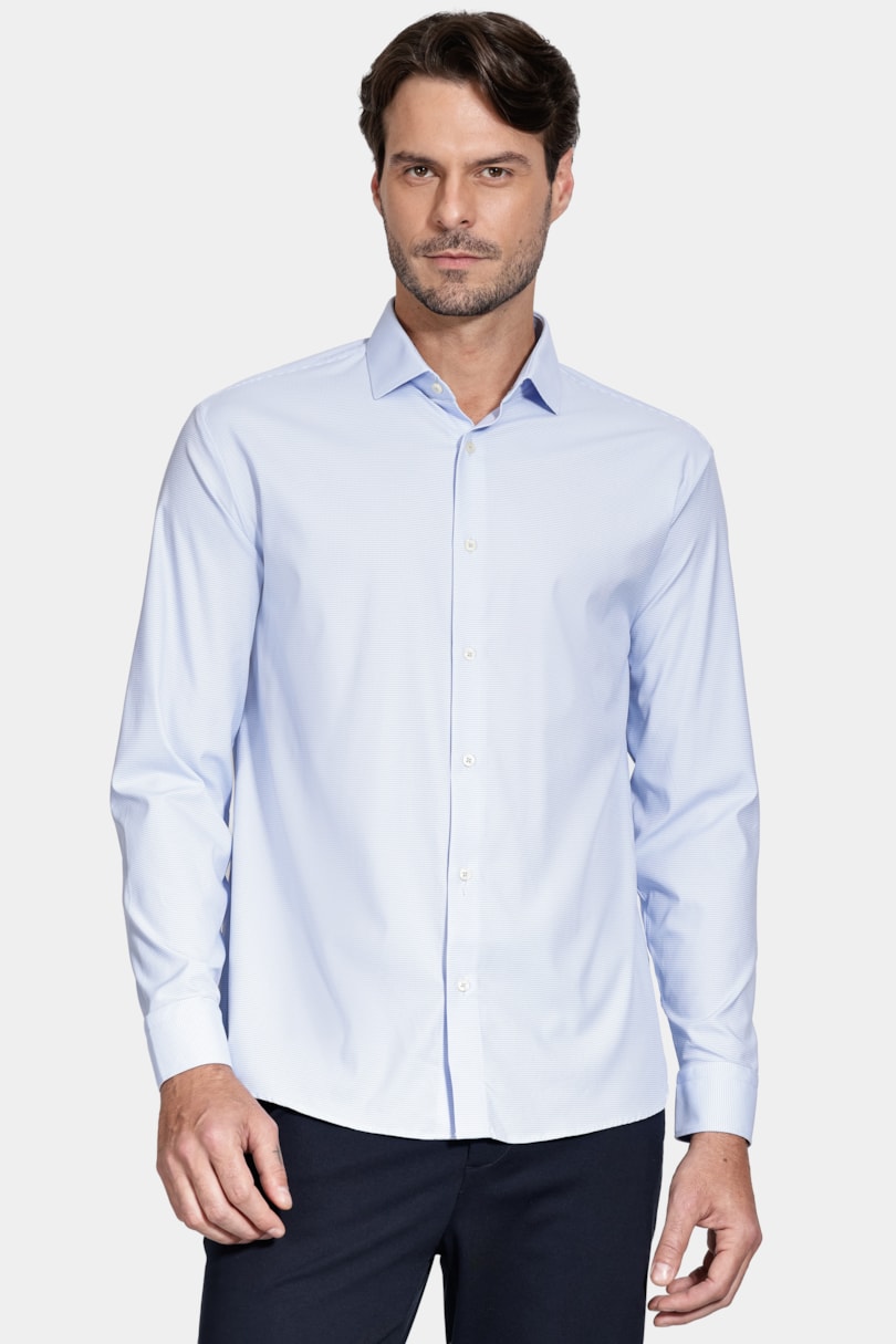 Camisa Regular Manga Longa Tech Flex Azul Claro C/Branco