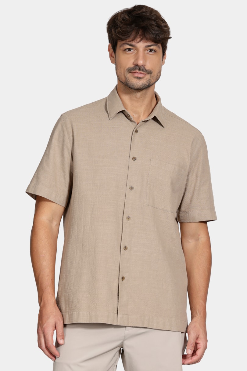 Camisa Regular Maquineta Flamê Caqui