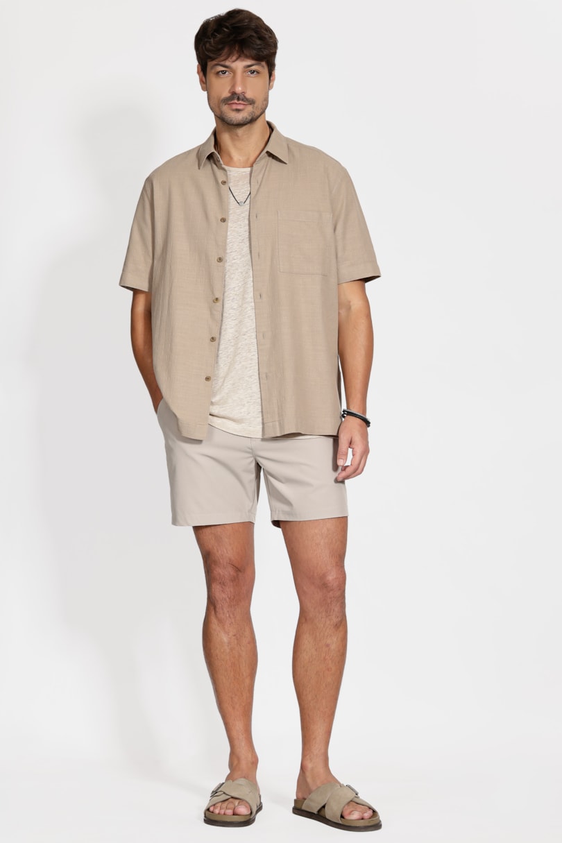 Camisa Regular Maquineta Flamê Caqui