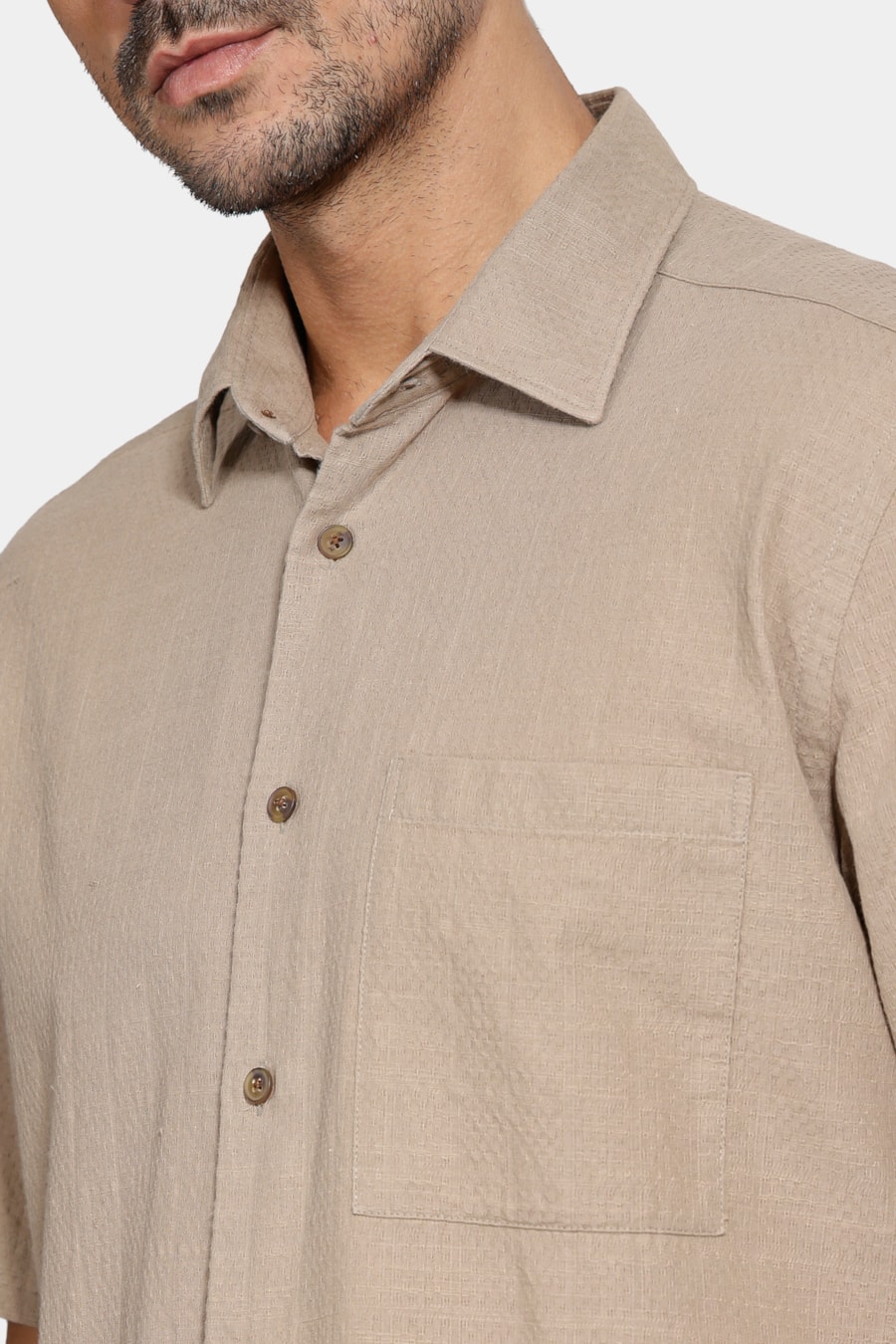 Camisa Regular Maquineta Flamê Caqui — foto 3 de 6