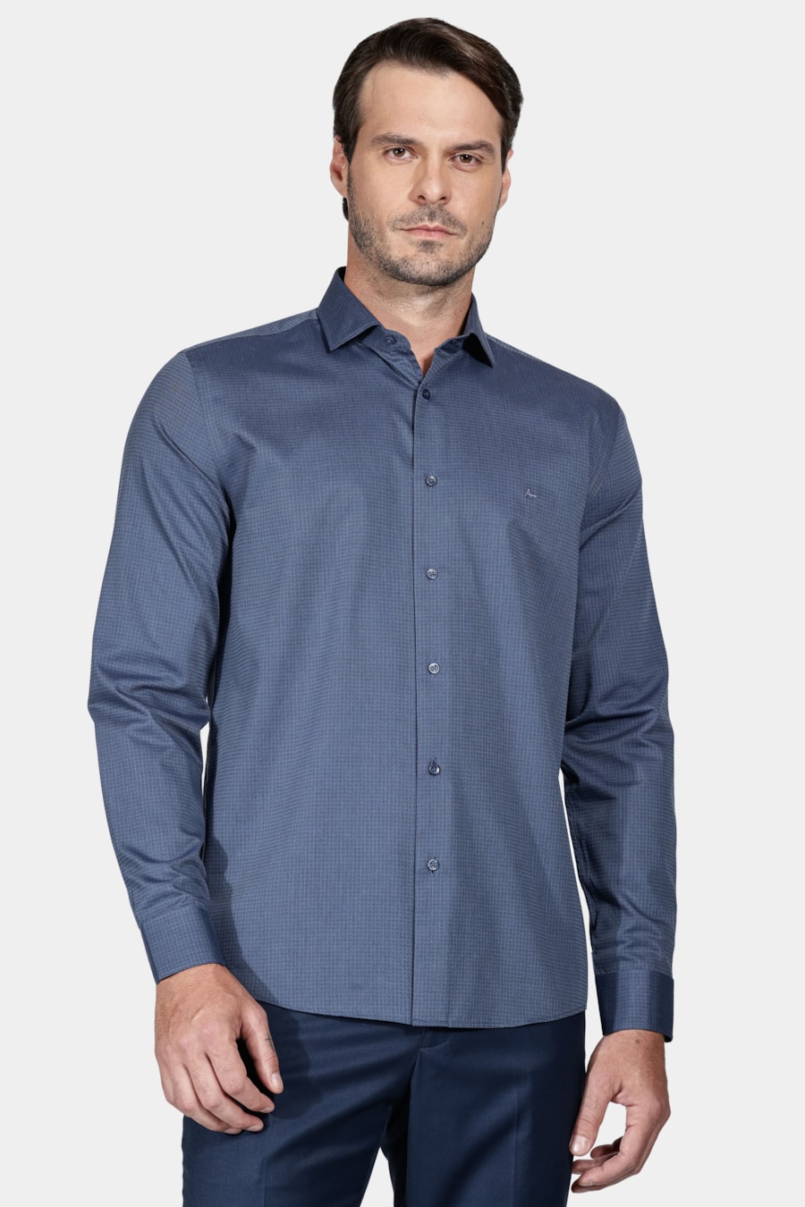 Camisa Regular Maquinetada Pont Azul Escuro — foto 1 de 6