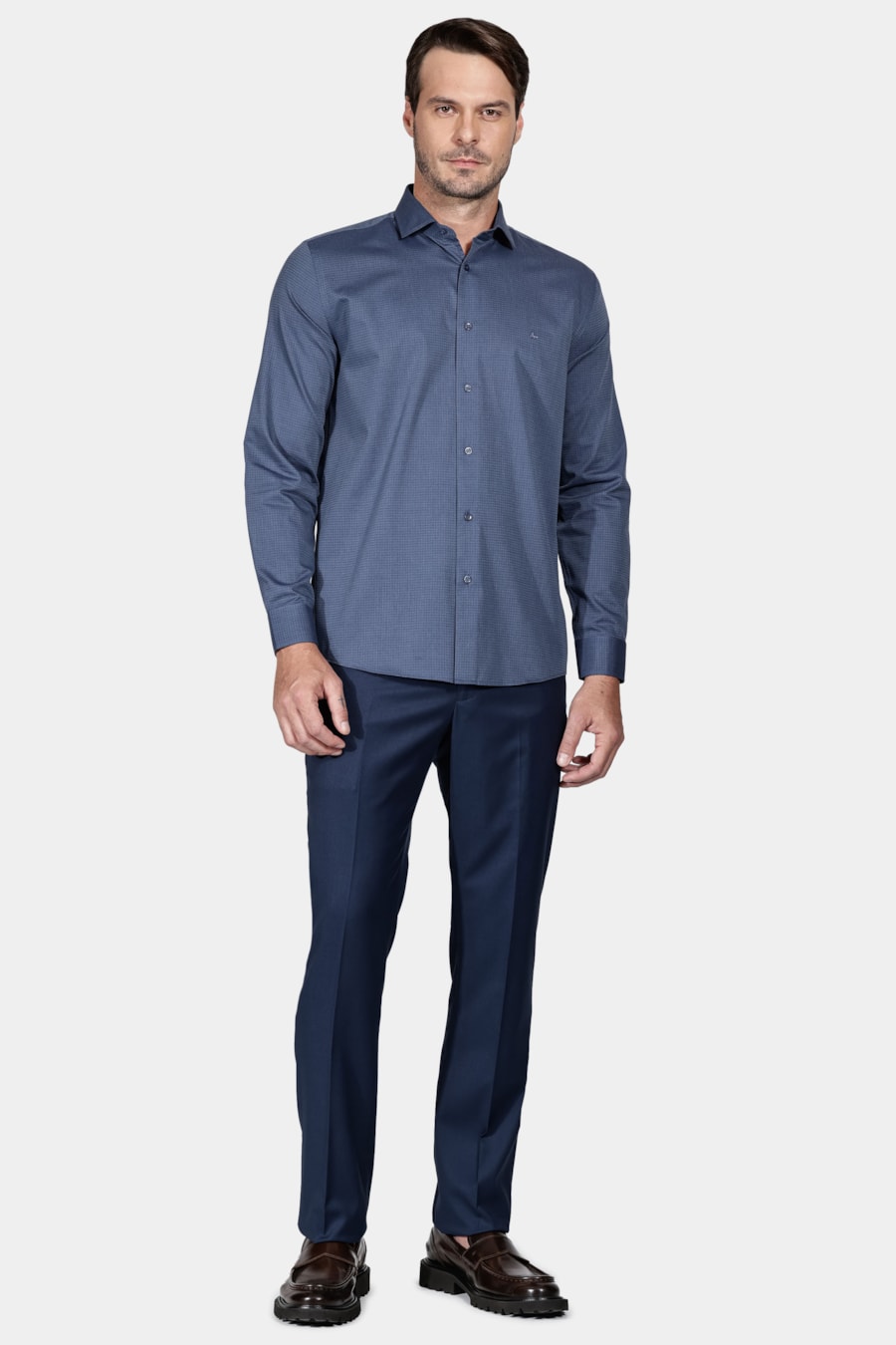 Camisa Regular Maquinetada Pont Azul Escuro — foto 2 de 6