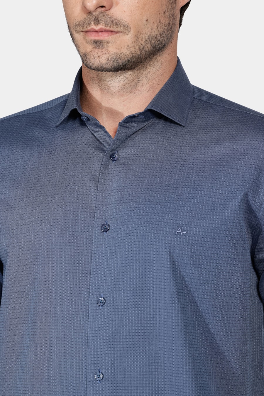 Camisa Regular Maquinetada Pont Azul Escuro — foto 3 de 6