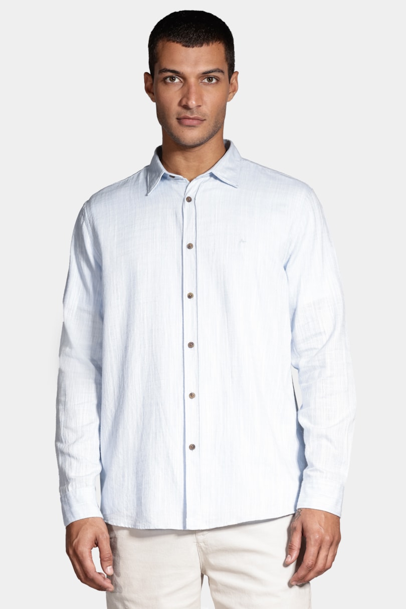 Camisa Regular Maquinetada Rústica Azul Claro
