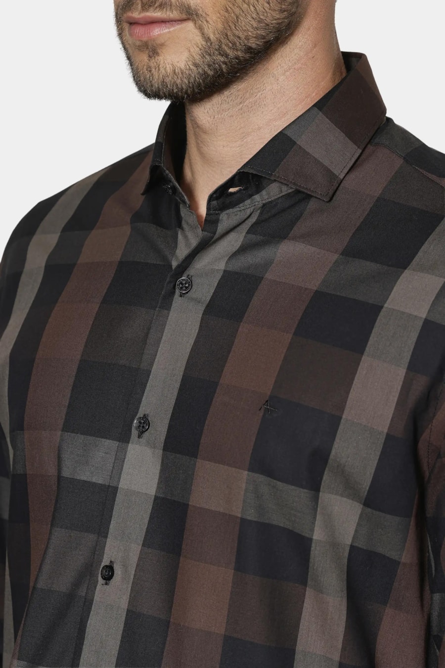 Camisa Regular Maxi Xadrez Café Com Preto — foto 3 de 7