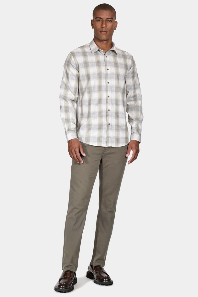 Camisa Regular Maxi Xadrez Linho Verde Com Natural