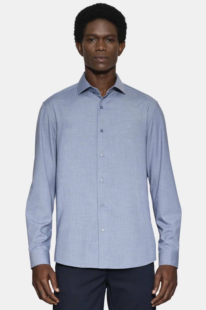 Camisa Regular Melange Antibactéria Azul
