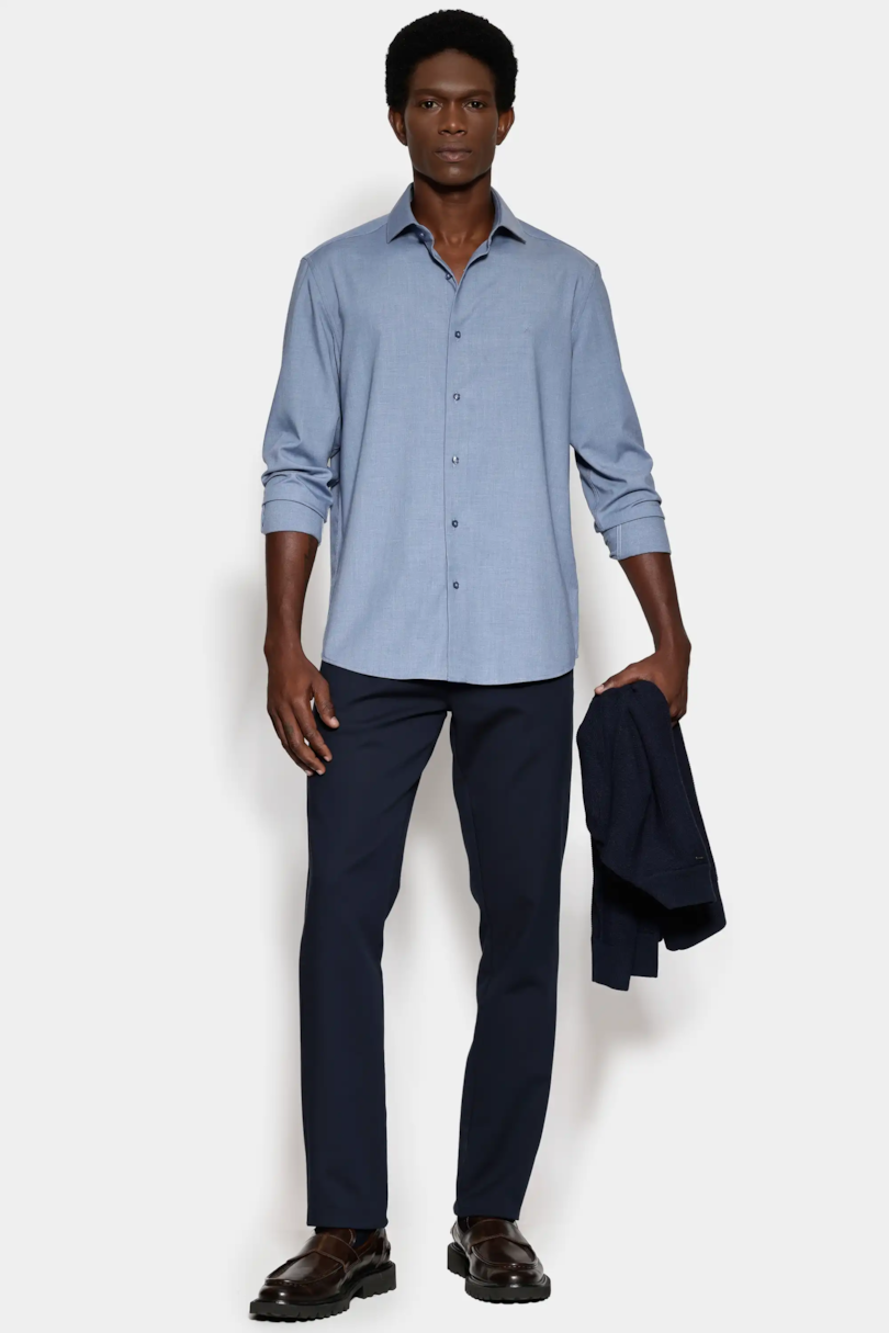 Camisa Regular Melange Antibactéria Azul