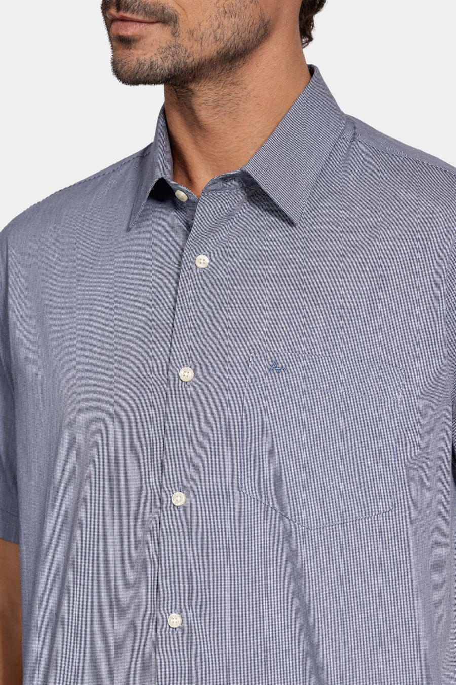 Camisa Regular Micro Xadrez Bolso Azul C/Branco — foto 3 de 6