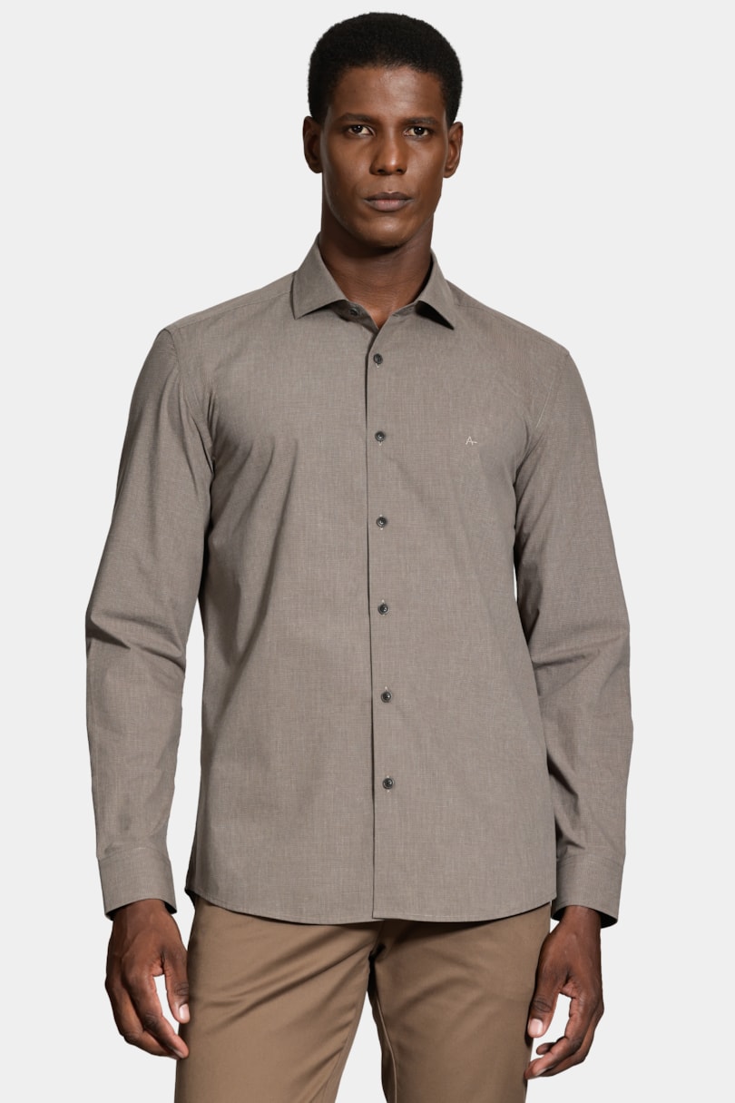 Camisa Regular Micro Xadrez Fio 60 Melange Cafe C/ Castor