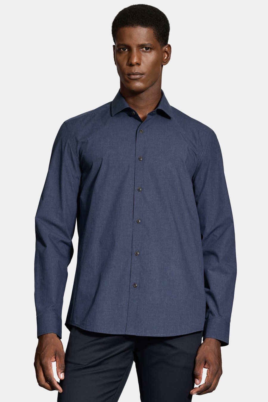 Camisa Regular Micro Xadrez Fio 60 Melange Marinho/Azul — foto 1 de 6