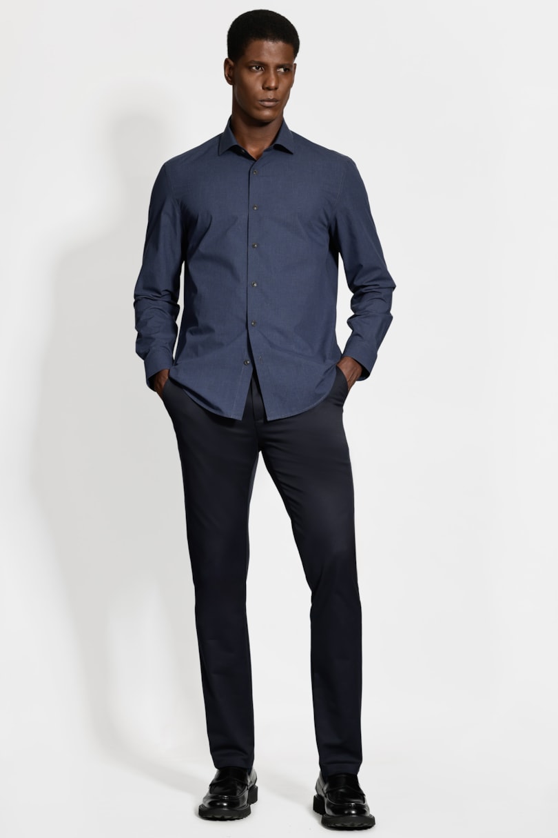 Camisa Regular Micro Xadrez Fio 60 Melange Marinho/Azul