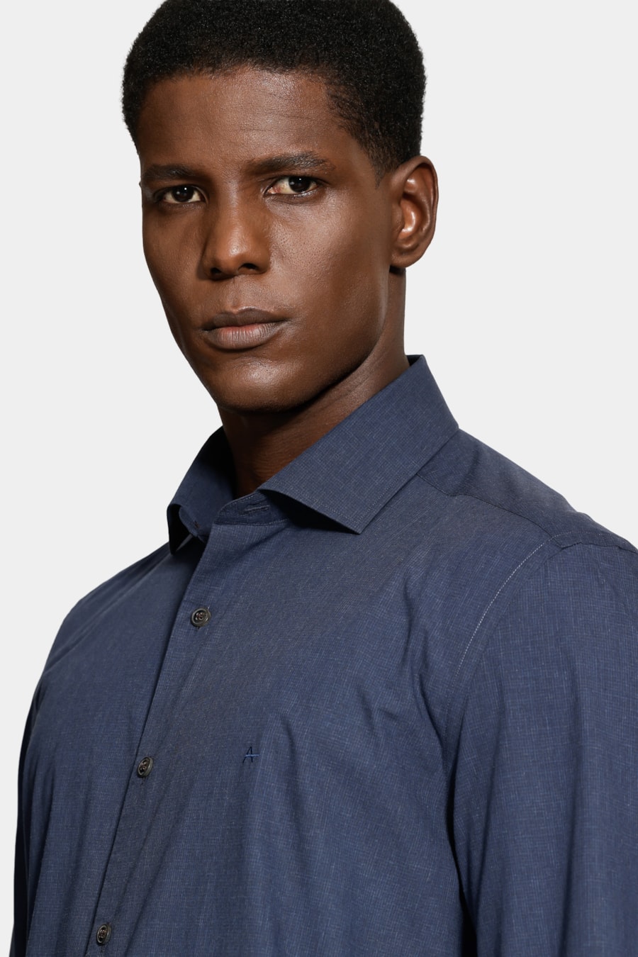 Camisa Regular Micro Xadrez Fio 60 Melange Marinho/Azul — foto 3 de 6