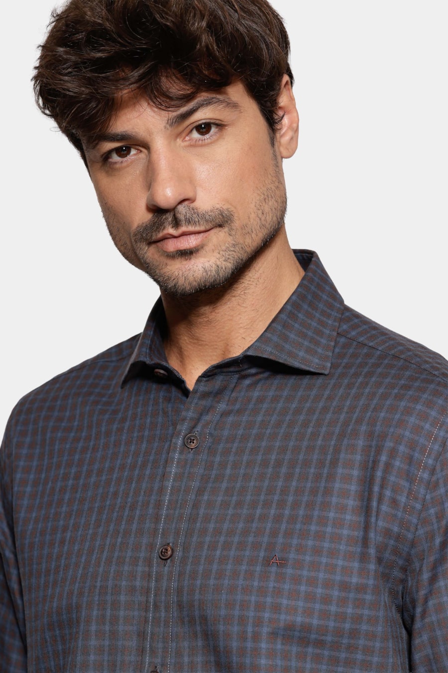Camisa Regular Mini Xadrez Marinho C/Cafe — foto 3 de 6