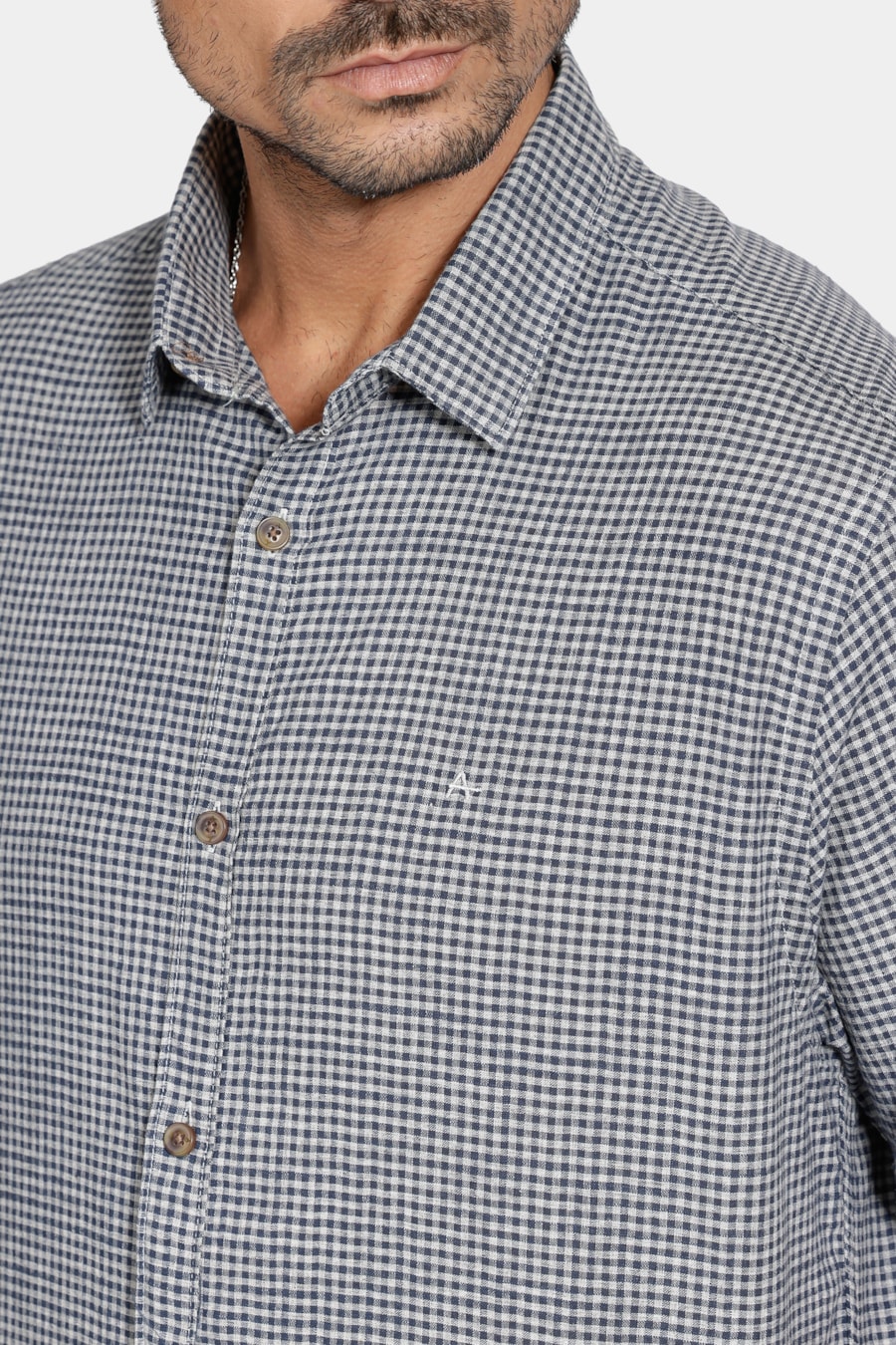 Camisa Regular Mini Xadrez Mescla Azul/Cinza — foto 3 de 6