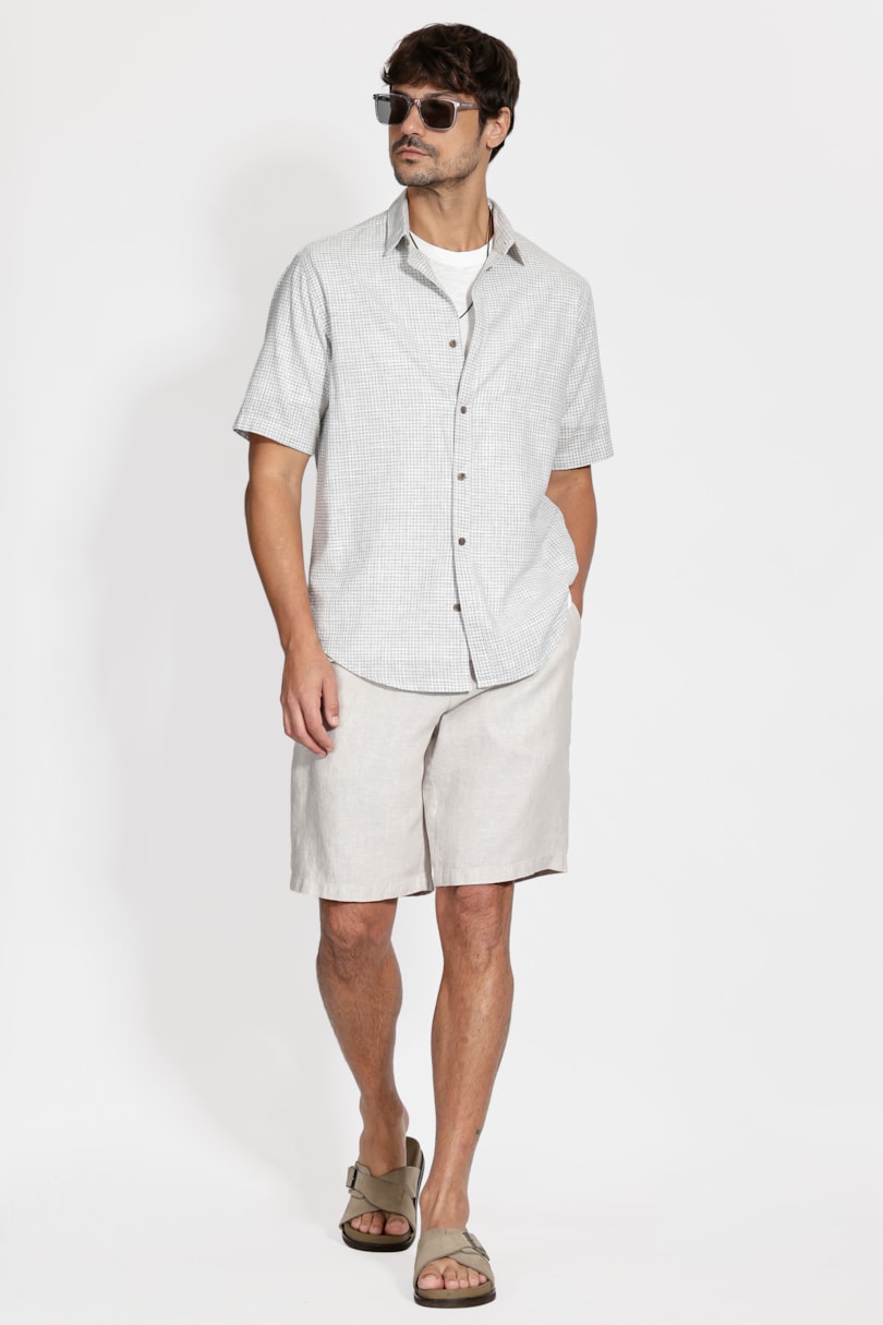 Camisa Regular Mini Xadrez Mescla Branco C/Cinza