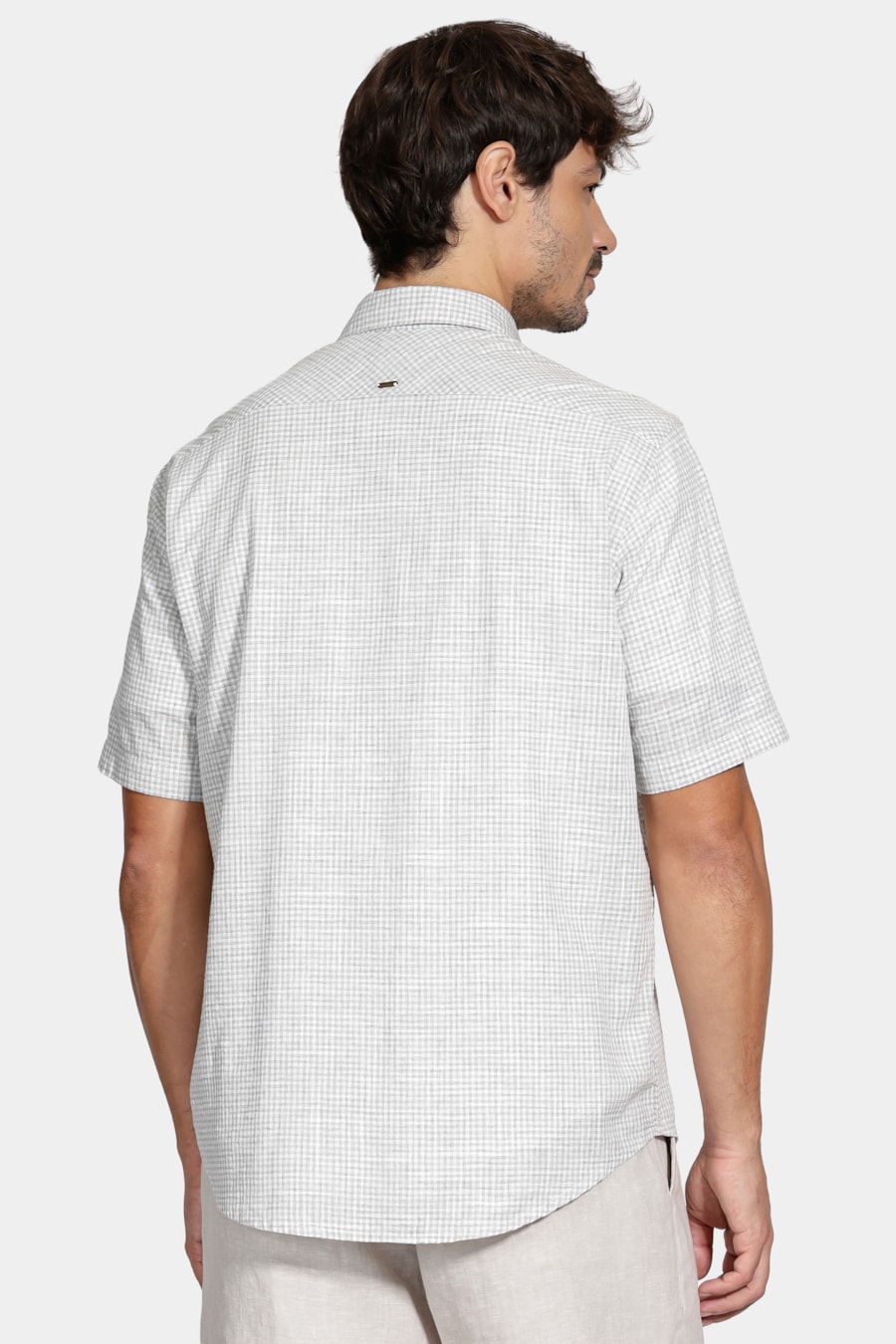 Camisa Regular Mini Xadrez Mescla Branco C/Cinza — foto 4 de 6