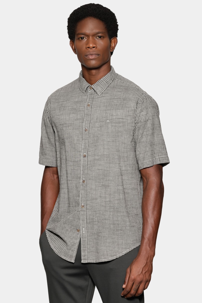 Camisa Regular Mini Xadrez Mescla Verde C/Cinza