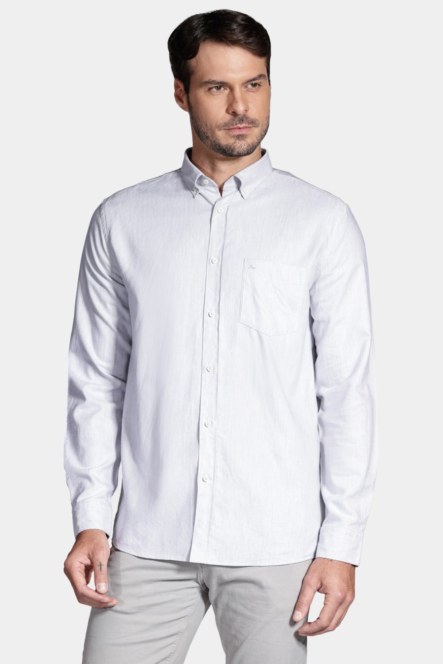 Camisa Regular Oxford Peletizado Liocel Cinza — foto 1 de 6