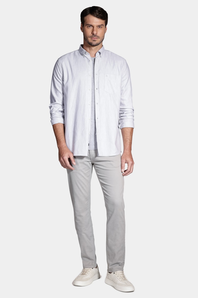 Camisa Regular Oxford Peletizado Liocel Cinza