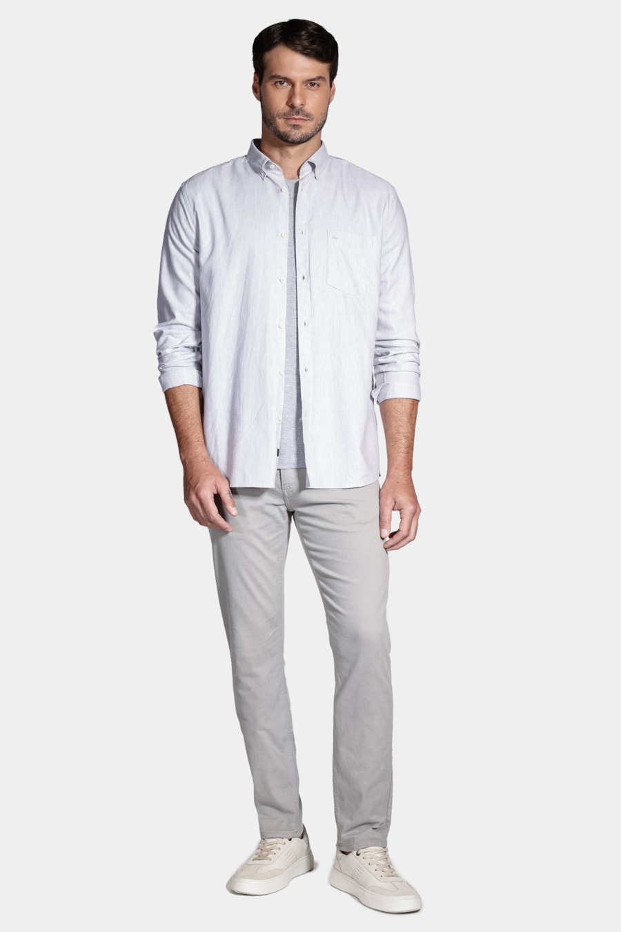 Camisa Regular Oxford Peletizado Liocel Cinza — foto 2 de 6